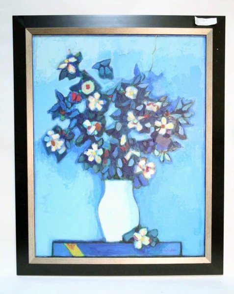 DAVID ADICKES "THE BLUE TABLE" ACRYLIC/BOARD 2011: DAVID ADICKES "THE BLUE TABLE" ACRYLIC ON BOARD, 2011. Height: 42 & 35 1/2 in. by Width: 33 1/2 & 27 in.