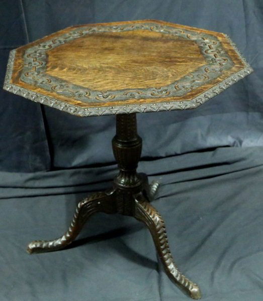19th CENTURY CARVED OAK FLIP TOP TABLE (1 of 4)