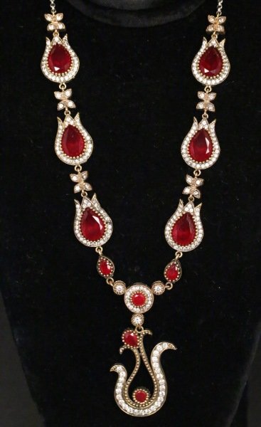 ESTATE RUBY & WHITE SAPPHIRE GOLD NECKLACE (1 of 2)
