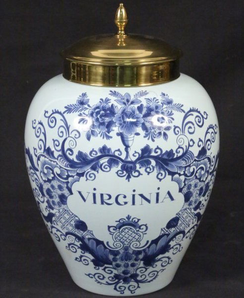 BLUE & WHITE DELFT TOBACCO JAR "VIRGINIA" (1 of 3)