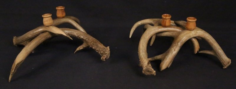 PAIR OF ANTLER MOTIF RESIN CANDLESTICKS (1 of 3)