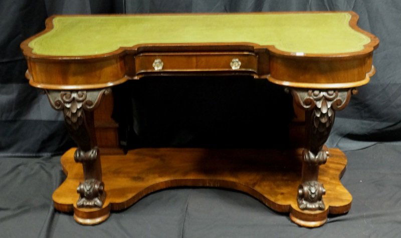 19th CENTURY EMPIRE CARVED  DESK WITH LEATHER TOP (1 of 2)