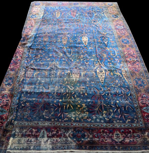 LARGE INDIAN AGRA RUG IN NAVY WITH RED (1 of 6)