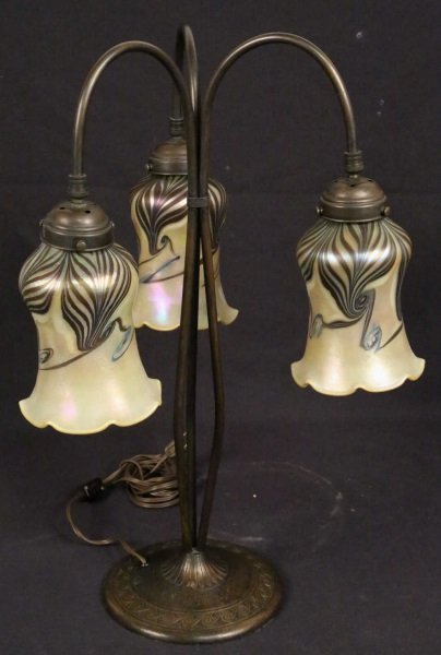 TIFFANY STYLE THREE-LIGHT LAMP (1 of 3)