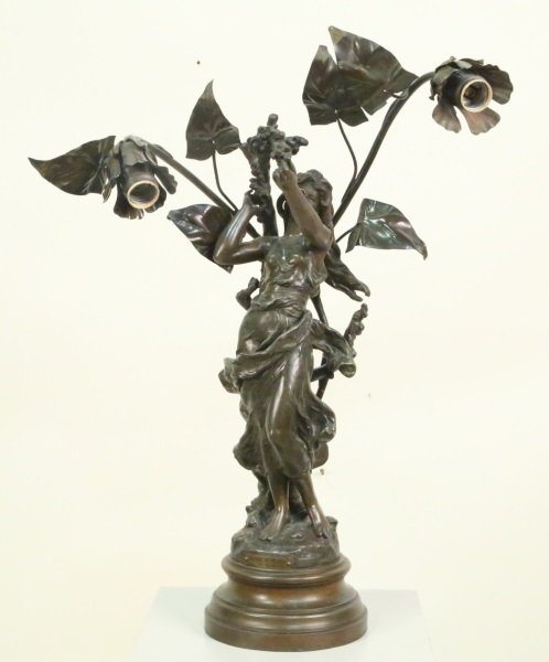 MOREAU "FLEURS DE PECHER" BRONZE PATINA LAMP (1 of 6)