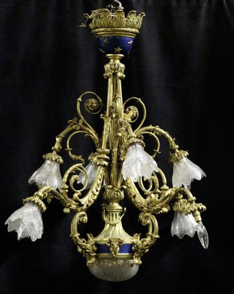 CIRCA 1880 FRENCH GILT BRONZE CHANDELIER (1 of 3)