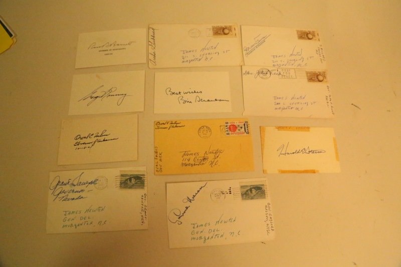 LOT OF 11 U.S. GOVERNORS SIGNATURES: LOT OF 11 U.S. GOVERNORS. ROSS BARETT, GEORGE ROMNEY, AND ARCHIE M. GUBBURD,ETC. SIGNATURES