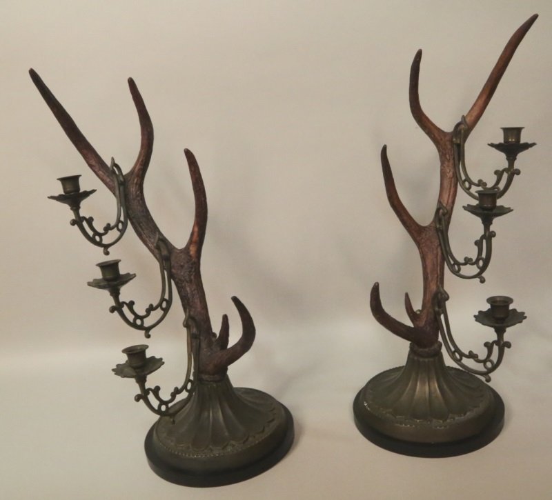 PAIR OF BRONZE ANTLER CANDELABRA (1 of 1)