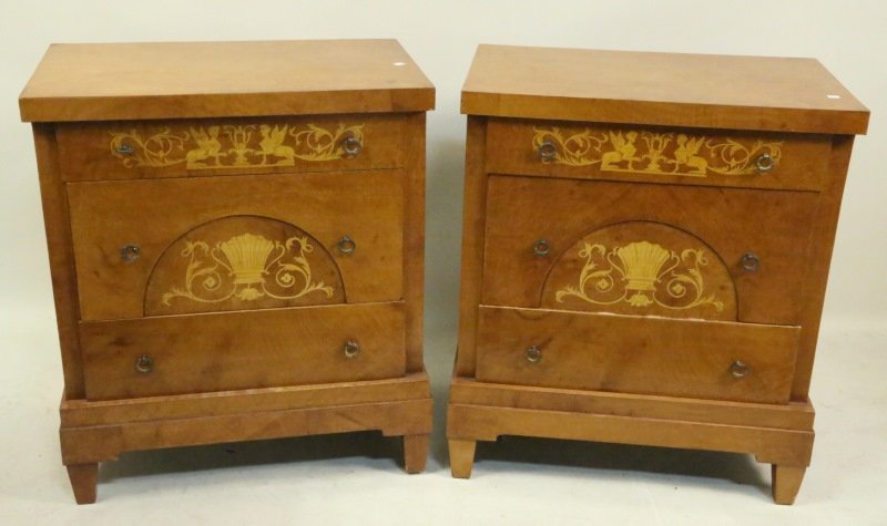 PAIR OF BIEDERMEIER INLAID THREE-DRAWER NIGHTSTAND (1 of 3)