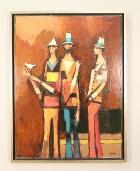 DAVID ADICKES "THREE MEN" ACRYLIC: DAVID ADICKES "THREE MEN" ACRYLIC ON BOARD. Height: 42 & 40 in. by Width: 32 & 30 in.