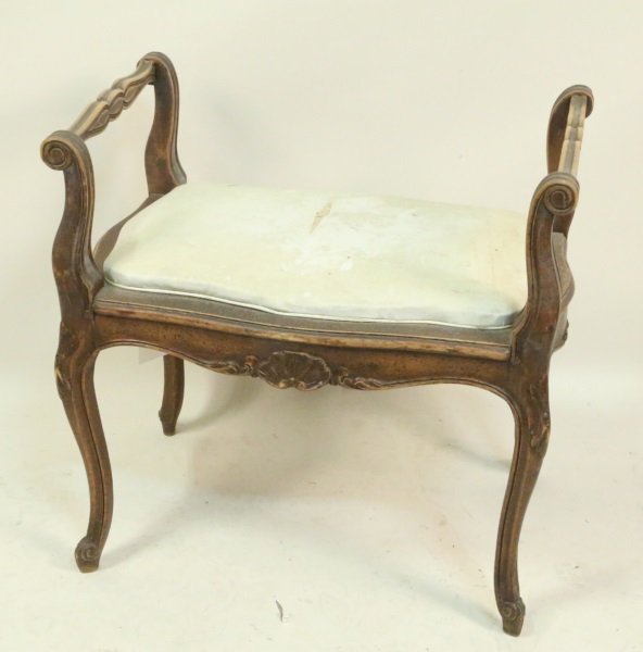COUNTRY FRENCH CARVED AND UPHOLSTERED BENCH (1 of 3)