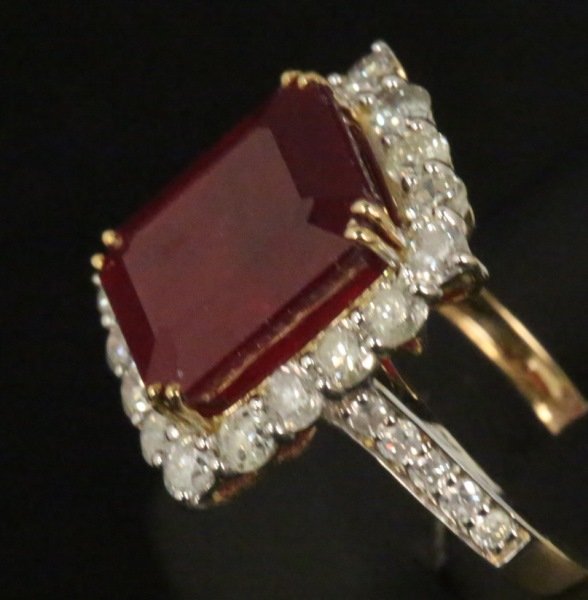 14KT GOLD 9.95 CT RUBY & 1.47 CT DIAMOND RING (1 of 5)