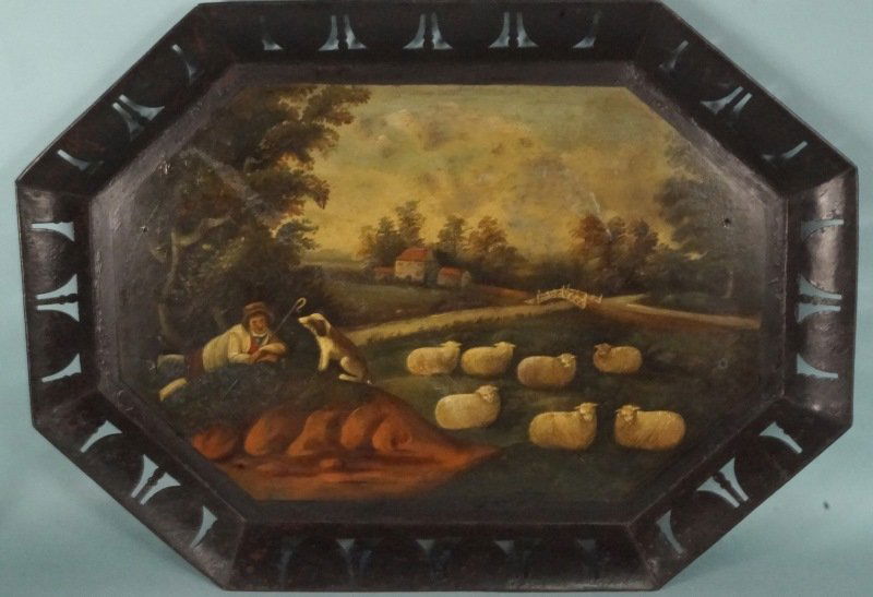 REGENCY TOLE TRAY WITH PIERCED GALLERY & LANDSCAPE (1 of 4)