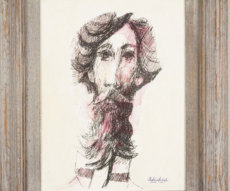 DAVID ADICKES "MAN WITH BEARD" ACRYLIC, 1973: DAVID ADICKES "MAN WITH BEARD" ACRYLIC ON PANEL, 1973. Height: 17 and 11 3/4 in. by Width: 14 and 8 1/2 in.