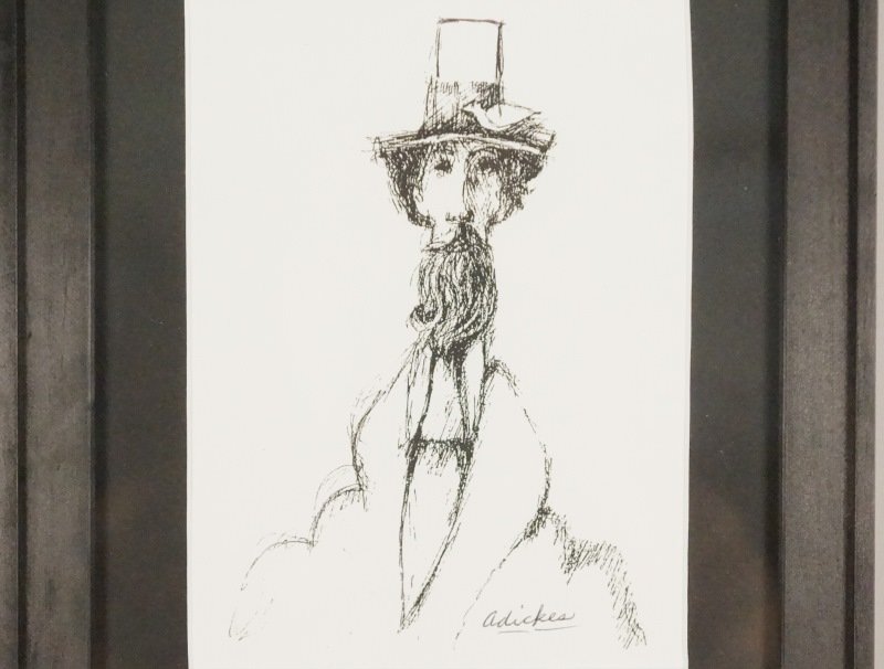 DAVID ADICKES "MAN WITH BEARD/HAT" PEN/INK, 1973: DAVID ADICKES "MAN WITH BEARD/HAT" PEN/INK DRAWING, 1973. Height: 11 3/4 and 7 1/2 in. by Width: 9 3/4 and 5 1/2 in.