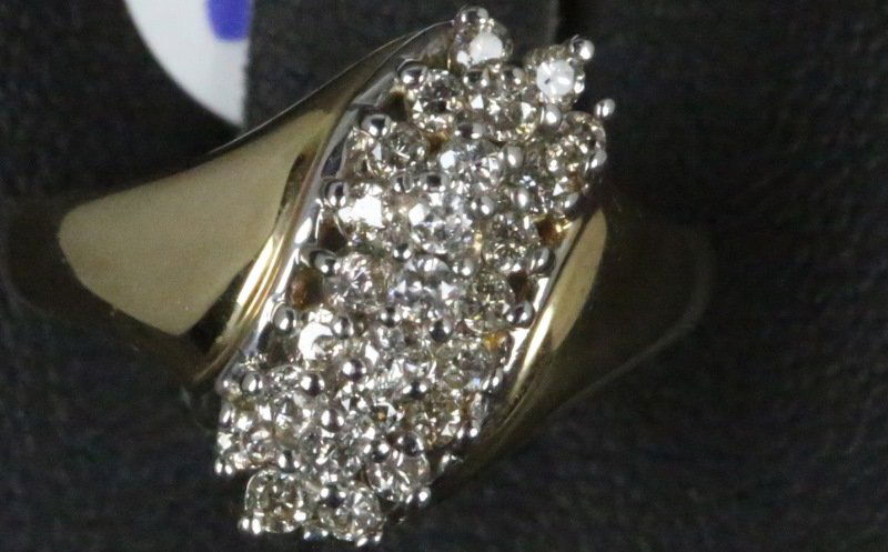 STAMPED "14KT" TWO-TONE DIAMOND WATERFALL RING (1 of 2)