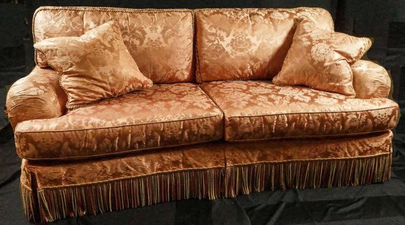 PAUL ROBERT SALMON SILK BROCADE SOFA (1 of 4)