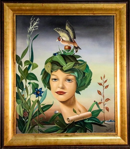 GEORGES SPIRO "SURREALIST PORTRAIT OF A WOMAN" OIL: GEORGES SPIRO (FRENCH/POLISH 1909-1994) "SURREALIST PORTRAIT OF A WOMAN" OIL ON CANVAS, 1962. Height: 27 & 20 1/2 in. by Width: 23 & 17 1/2 in.