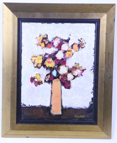 DAVID ADICKES "BOUQUET AGAINST WHITE" ACRYLIC: DAVID ADICKES "BOUQUET AGAINST WHITE" ACRYLIC ON CANVAS. Height: 21 1/2 and 16 in. by Width: 17 1/2 and 12 in.