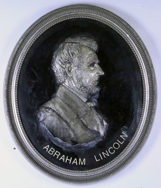 DAVID ADICKES "ABRAHAM LINCOLN" RELIEF, 2002: DAVID ADICKES "ABRAHAM LINCOLN" PLASTER RELIEF, 2002. Height: 27 and 23 in. by Width: 23 and 19 in.