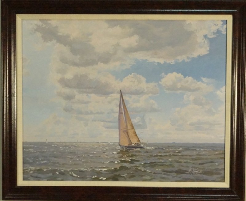 LEE JAMISON "ALIGHT ON THE BAY" OIL ON PANEL, 1991: LEE JAMISON "ALIGHT ON THE BAY" OIL ON PANEL, 1991. PROVENANCE: ALTERMANN & MORRIS GALLERIES, DALLAS, TX. Height: 30 & 23 1/2 in. by Width: 36 & 29 1/2 in.