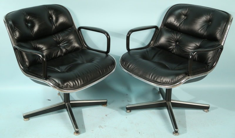PAIR OF KNOLL POLLOCK LEATHER ARMCHAIRS: PAIR OF KNOLL POLLOCK LEATHER ARMCHAIRS. ONE HAS DAMAGED LEATHER, AS IS. Height: 31 in. by Width: 20 in. by Depth: 24 in.