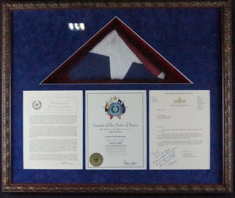 CHUCK WATSON TEXAS INDEPENDANCE DAY FLAG: CHUCK WATSON TEXAS INDEPENDANCE DAY FLAG. Height: 26 in. by Width: 31 in. by Depth: 4 in.