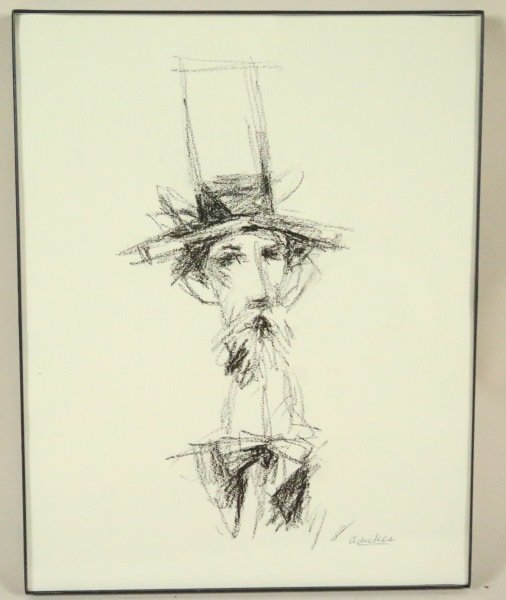 DAVID ADICKES "HAT MAN" CHARCOAL, 1960's: DAVID ADICKES "HAT MAN" CHARCOAL, 1960's. Height: 14 in. by Width: 11 in.