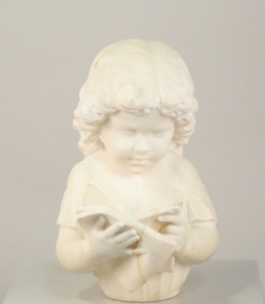 19th CENTURY CARVED ALBASTAR BUST OF A CHILD (1 of 4)