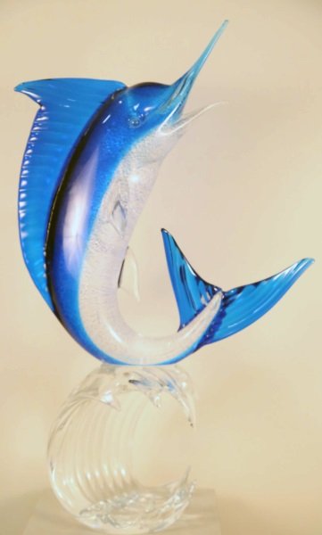 MURANO GLASS MARLIN SCULPTURE: MURANO GLASS MARLIN SCULPTURE. Height: 30 1/2 in. by Width: 18 in. by Depth: 8 1/2 in.