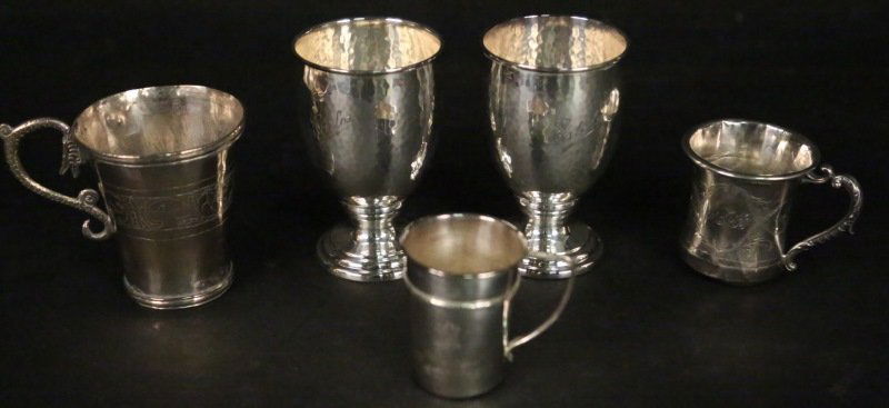 MIXED LOT OF FIVE ANTIQUE STERLING SILVER GOBLETS (1 of 2)