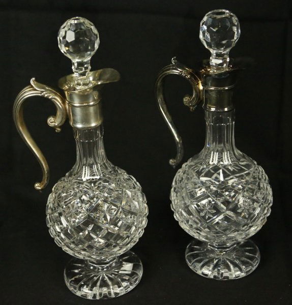 PAIR WATERFORD STERLING SILVER MOUNTED DECANTERS (1 of 1)