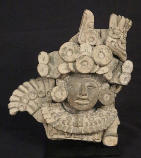 PRE-COLUMBIAN MEXICAN TERRACOTTA MASK ON BASE (1 of 2)