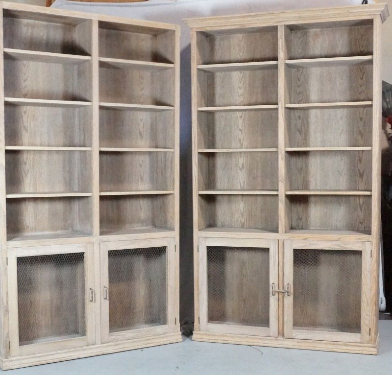 PAIR OF DISTRESSED WOOD BOOKCASES WITH GRILL DOORS (1 of 2)