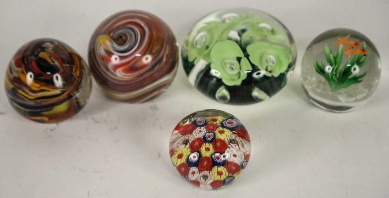 LOT OF FIVE GLASS PAPER WEIGHTS (1 of 2)