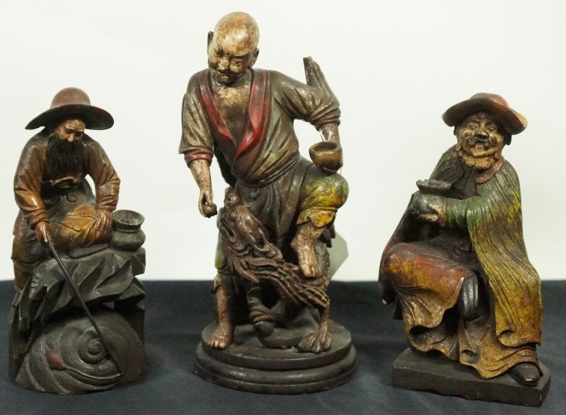 LOT OF THREE WOOD CARVED CHINESE FIGURES (1 of 1)