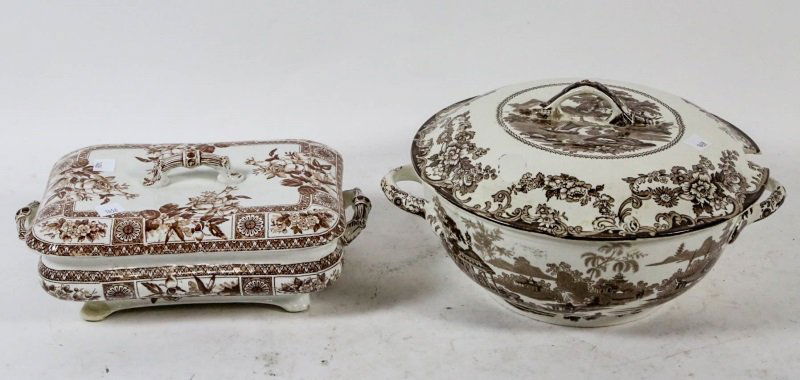 19th CENTURY IRONSTONE TRANSFERWARE LIDDED BOWL & TRAY (1 of 4)