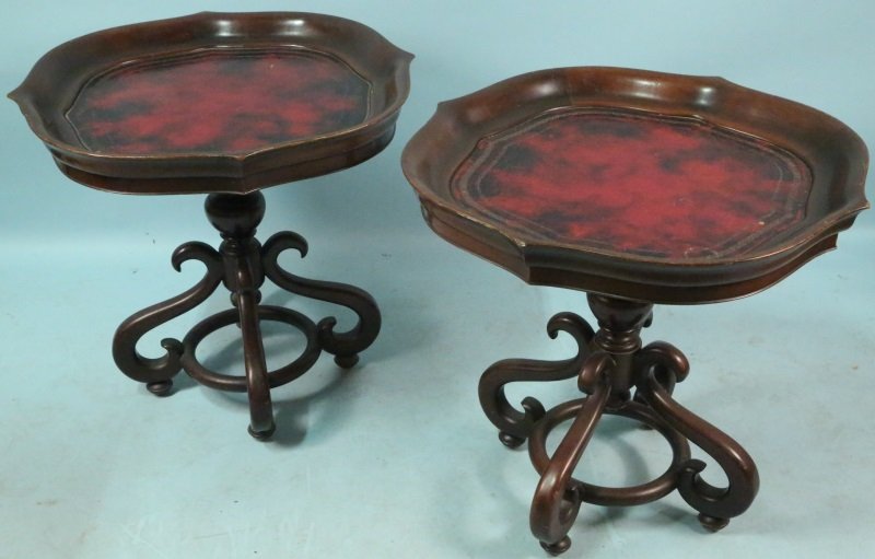 PAIR OF 1940's MAHOGANY LEATHER TOP LAMP TABLES (1 of 3)