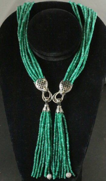 MULTI-STRAND STERLING SILVER EMERALD BEAD NECKLACE (1 of 2)