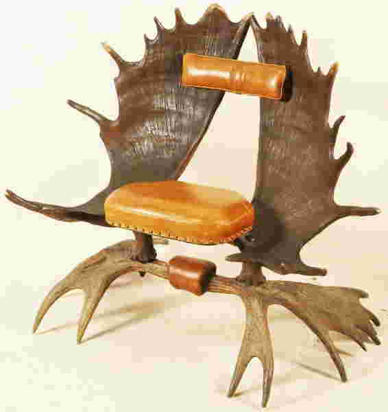 Executive Auto Shippers >> VINTAGE MOOSE HORN CHAIR WITH LEATHER SEAT & BACK Executive Auto Shippers >> VINTAGE MOOSE HORN CHAIR WITH LEATHER SEAT & BACK