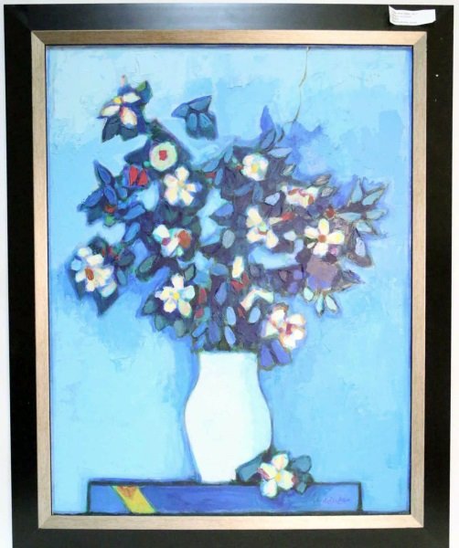 DAVID ADICKES "THE BLUE TABLE" ACRYLIC/BOARD 2011: DAVID ADICKES "THE BLUE TABLE" ACRYLIC ON BOARD, 2011. Height: 42 & 35 1/2 in. by Width: 33 1/2 & 27 in.