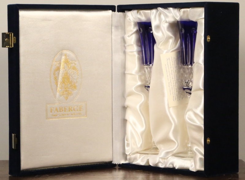 SET OF EIGHT FABERGE IMPERIAL COLLECTION FLUTES: SET OF EIGHT FABERGE IMPERIAL COLLECTION CRYSTAL FLUTES. Height: 9 in. by Width: 3 in. by Depth: 3 in.