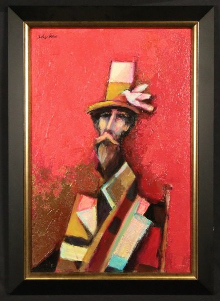 DAVID ADICKES "BEARDED MAN WITH HAT" ACRYLIC/PANEL: DAVID ADICKES "BEARDED MAN WITH HAT" ACRYLIC ON ON PANEL. Height: 28 & 23 in. by Width: 20 & 15 in.