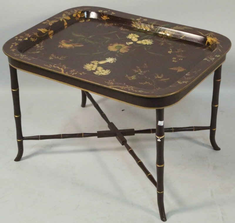 VICTORIAN PAPER MACHE COFFEE TABLE ON STAND (1 of 2)
