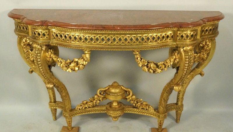 18th/19th CENTURY GILDED MARBLE TOP DEMILUNE TABLE (1 of 3)
