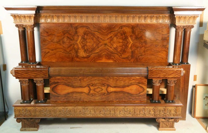 1930's FRENCH ART DECO BURLED WALNUT KING SIZE BED (1 of 4)