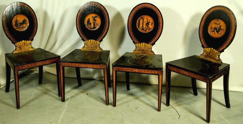 SET OF FOUR ENGLISH REGENCY HALL CHAIRS (1 of 5)