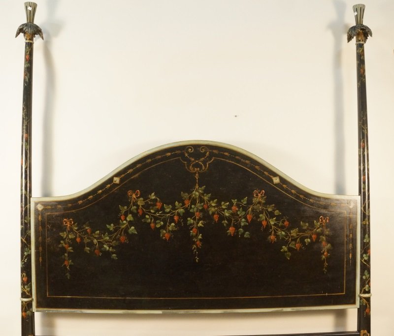 KING SIZE ADAM'S TASTE EBONIZED PATINAED BED BY PATINA: KING SIZE ADAM'S TASTE EBONIZED & PATINAED FOUR POSTER BED BY PATINA FURNITURE COMPANY. Height: 91 in. by Width: 82 in. by Depth: 5 in.