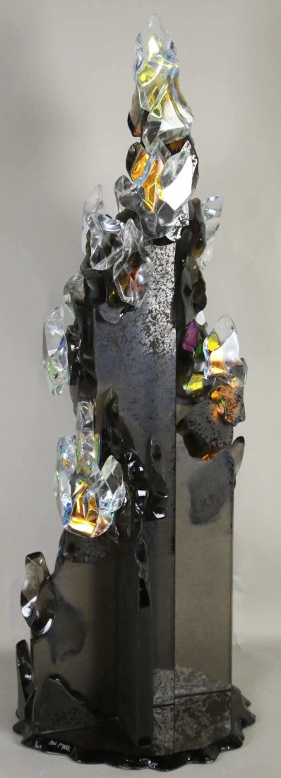 BILL MEEK "BRONZE FIRE" GLASS: BILL MEEK "BRONZE FIRE" GLASS SCULPTURE. Height: 33 in. by Width: 13 in. by Depth: 13 in.
