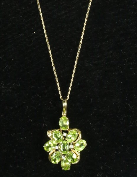 "14KT" CUSTOM MADE DIAMOND PERIDOT PENDANT & CHAIN (1 of 3)
